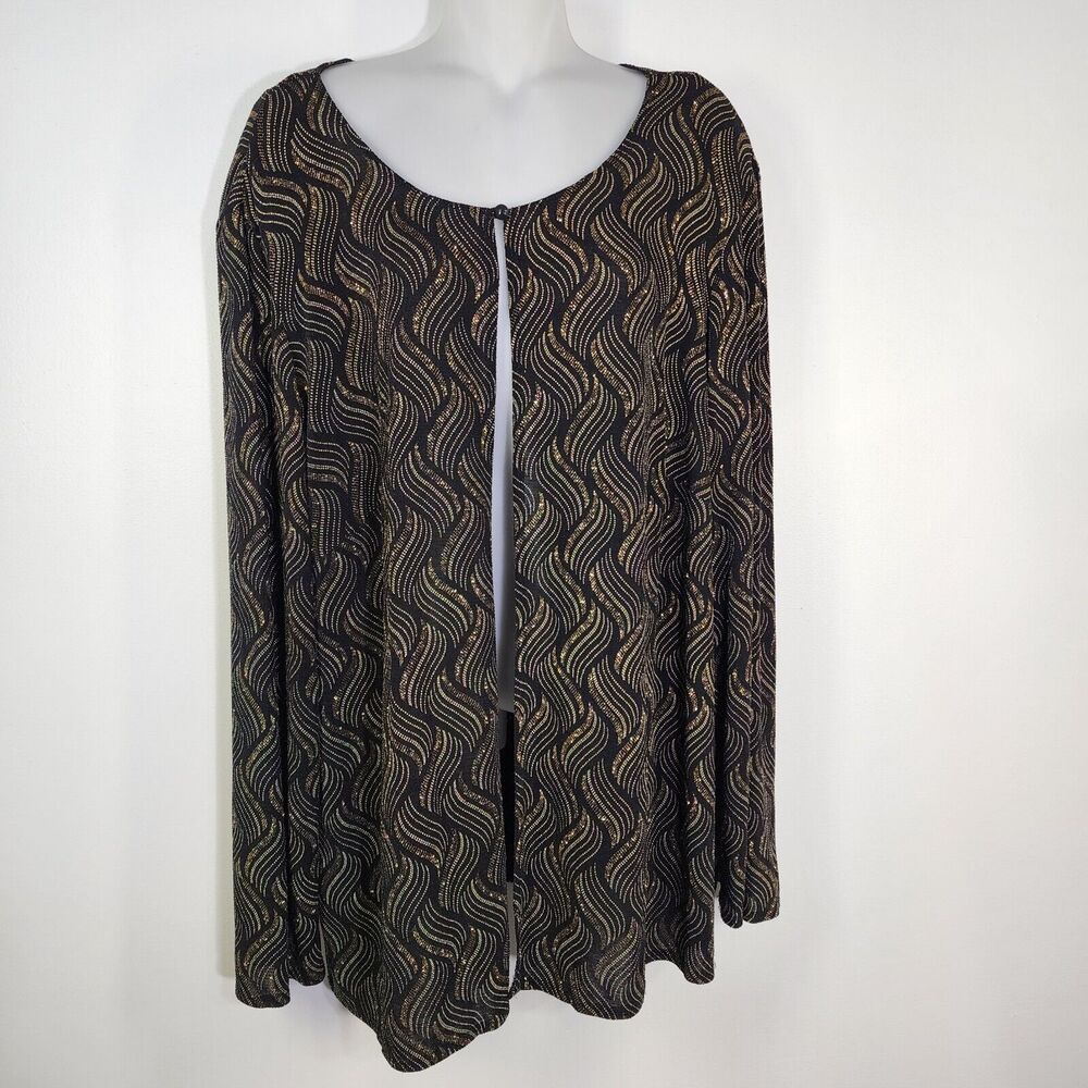 Helene Blake Women's Cardigan 2X Black Gold Shimmer Sparkle Holiday Long Sleeve